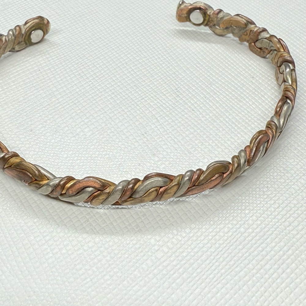 Elegant Copper Tri-Color Braided Cuff Bracelet
